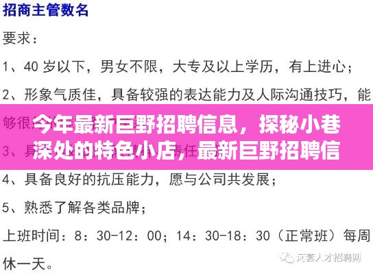 最新巨野招聘信息大揭秘，探秘小巷深處的特色小店！