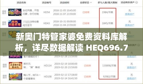 新奧門特管家婆免費資料庫解析，詳盡數據解讀 HEQ696.79先鋒版