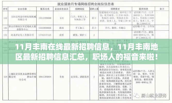 11月豐南在線最新招聘信息匯總，職場人的福音