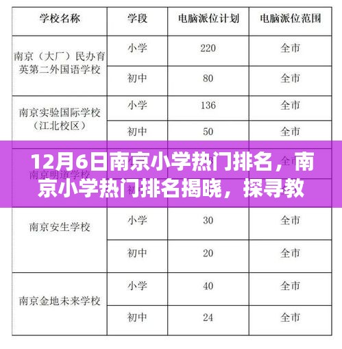 南京小學(xué)熱門排名揭曉，探尋教育璀璨明珠（最新12月6日版）