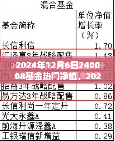 探尋基金熱門凈值背后的故事，以基金代碼240008為例（2024年12月6日）