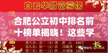 合肥公立初中排名前十榜單揭曉！這些學(xué)校成為學(xué)子們的夢想殿堂