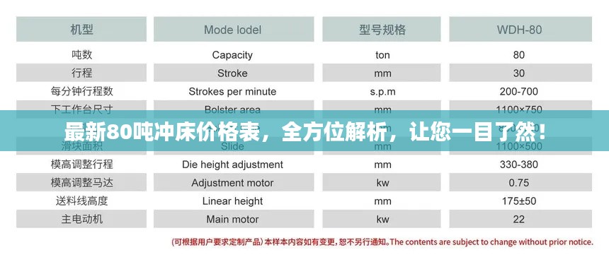 最新80噸沖床價(jià)格表，全方位解析，讓您一目了然！